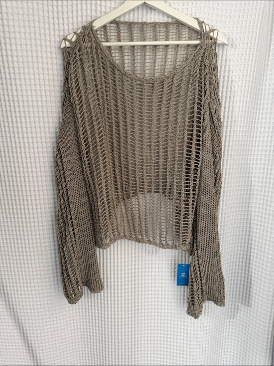 Cupshe Sweaters - Cupshe Open-Knit Scoop-Neck Sweater in Taupe